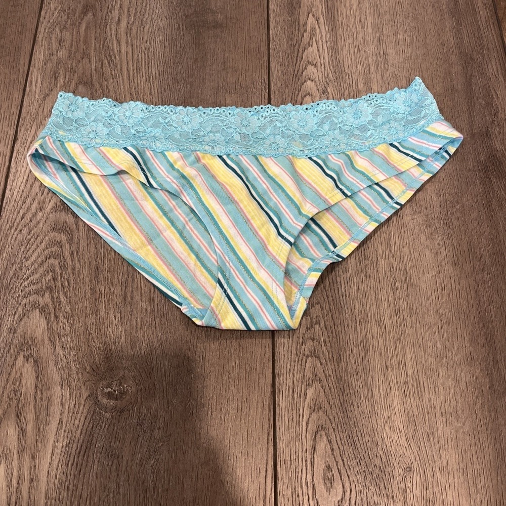 Vintage Victoria's Secret stripe Hip Hugger Lace Waist Band Glitter Panties m